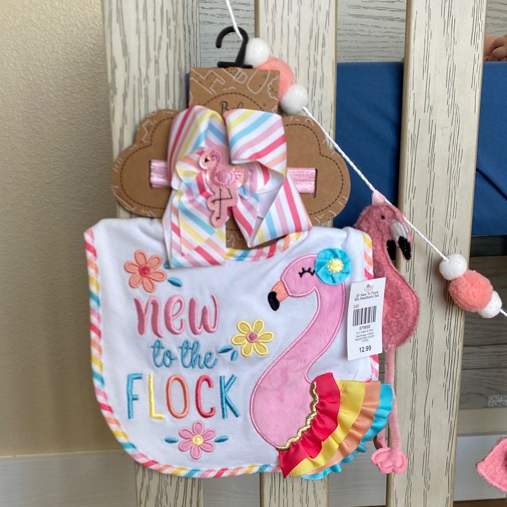 Pink Flamingo Bib and Headband Set